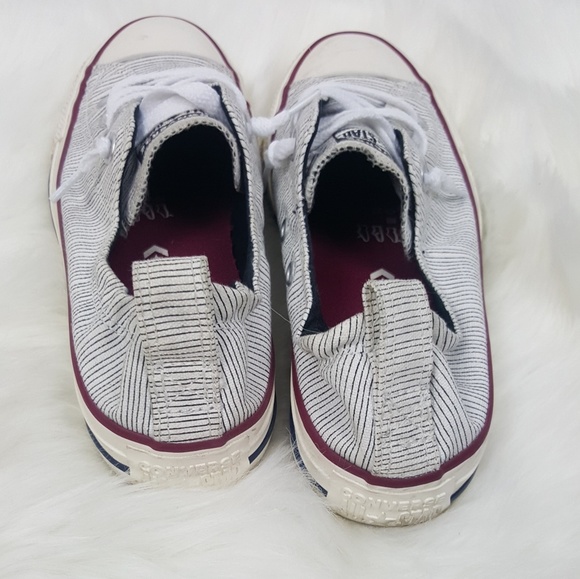 Blue and White striped Converse Low Tops - Picture 8 of 9